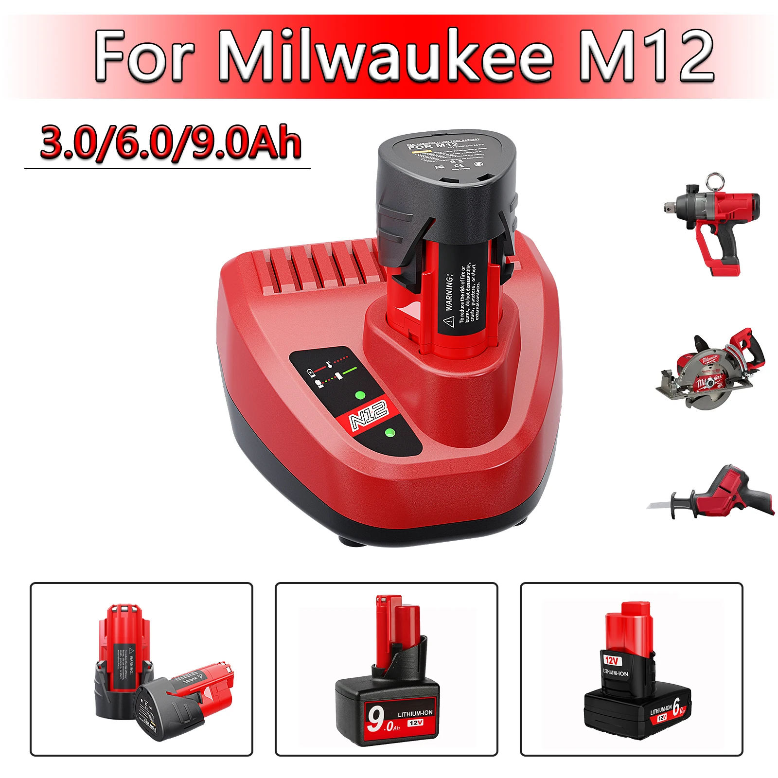 Li Ion M12b4 Battery 12V Baterai Li-ion Isi Ulang Untuk Milwaukee