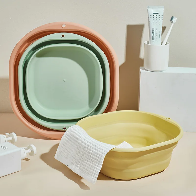 1/2PCS Silicone Foldable Wash Basin Travel Portable Basin Collapsible Bucket For Home Bathroom Washbowl Laundry Tub Hanging Bath