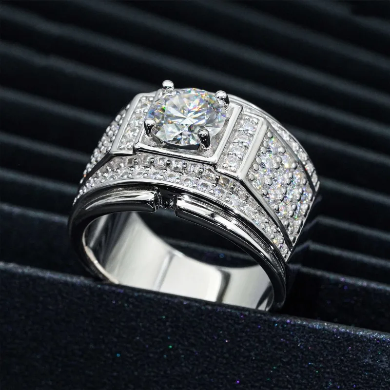 

1.5CT Moissanite Ring Hip Hop Rapper Men Luxurious Rock Full Diamond S925 Sterling Silver Male Fine Jewelry Drop Shipping