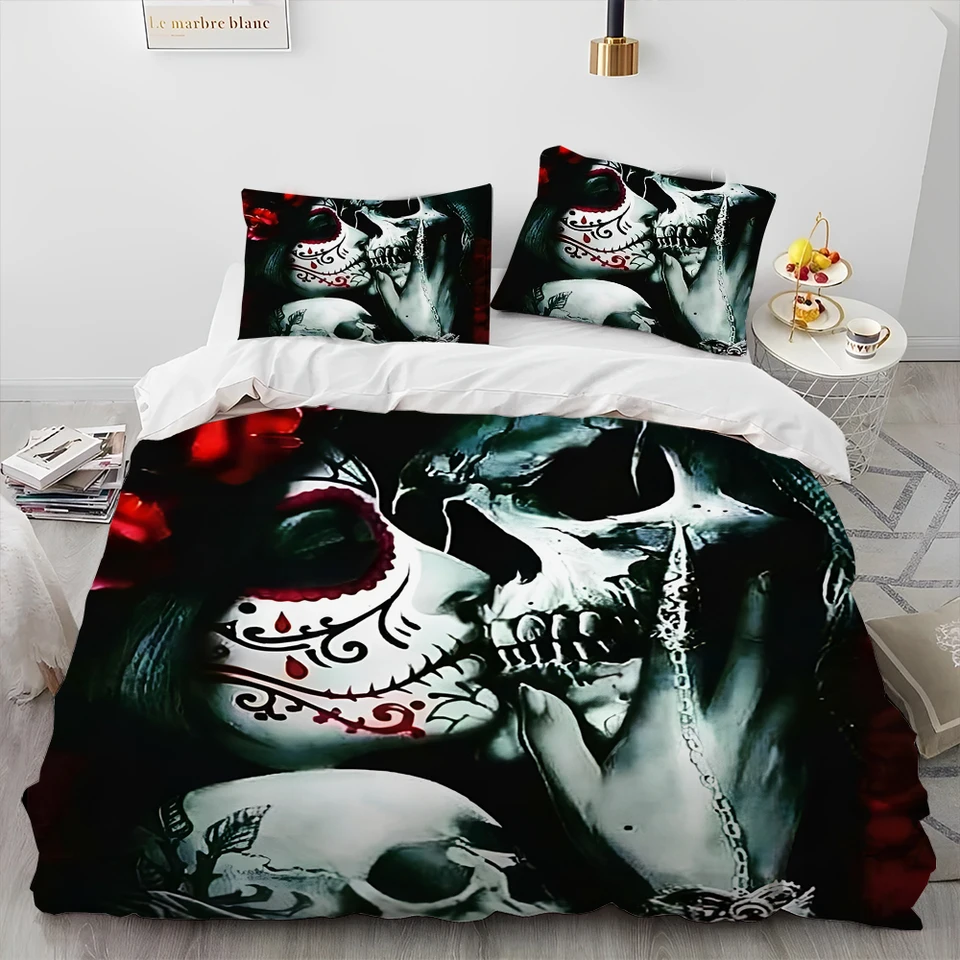 Boniu Juego De Cama Con Tampado De Calavera, Edredón, Funda De Almohada, Poliéster, King Y