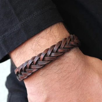 Braided Leather Bracelet Men, Rustic Leather Mens Bracelet, Gift for Him, Birthday Gift, Mens Leather Jewelry, 1pc
