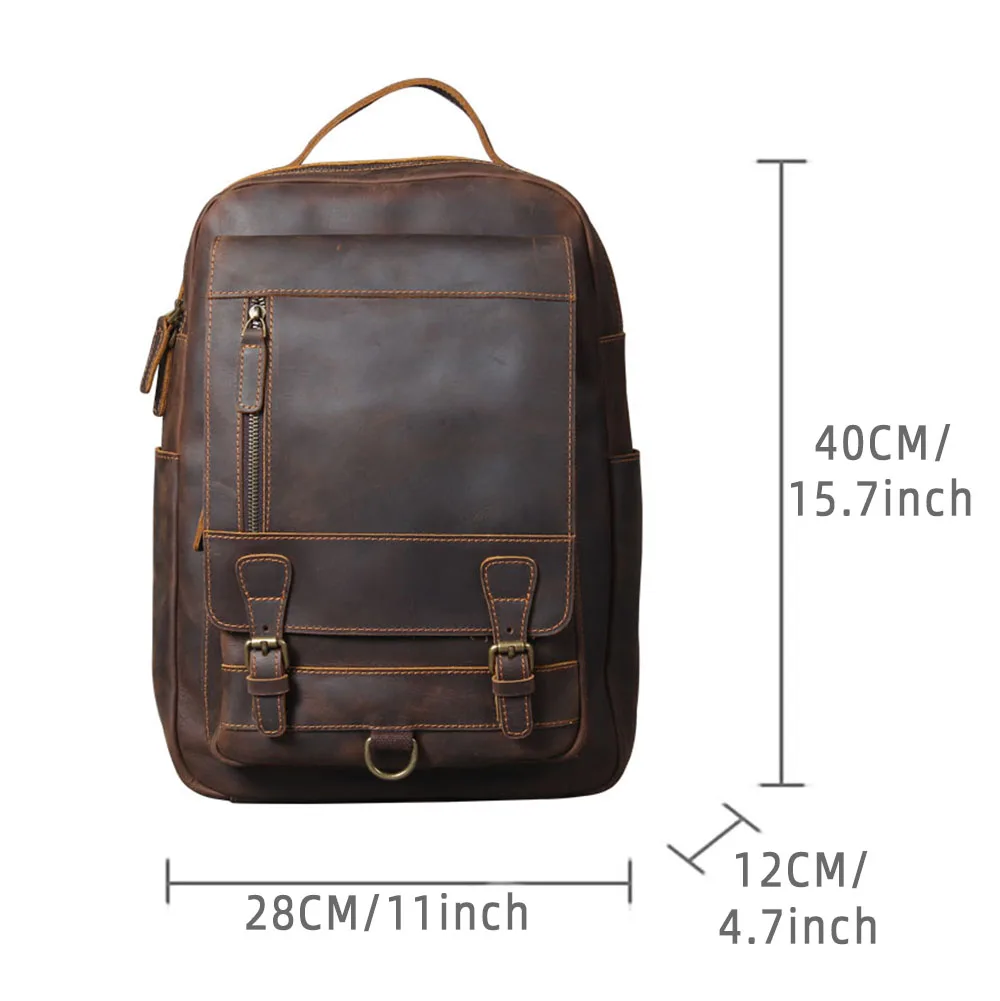 S.WORKER Vintage Genuine Leather Backpack Laptop Bag Crazy-horse Leather School Bag Outdoor Travel Weekender Shoulder Bag 5