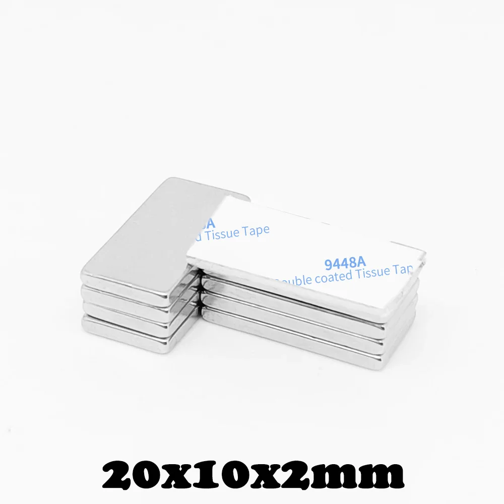 3M 양면 접착 테이프 포함 블록 검색 자석, 강력한 네오디뮴 자석, 20x10x2mm, 5, 10, 20, 50, 100, 150 개