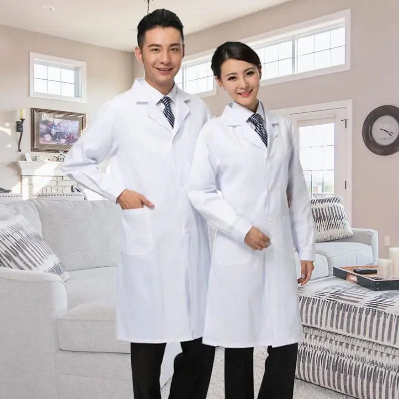 Doctor White Coat Professional Lab Coat Long Sleeve for Women Men Notched Lapel Collar Button Down Medical Nurse Doctor Uniform