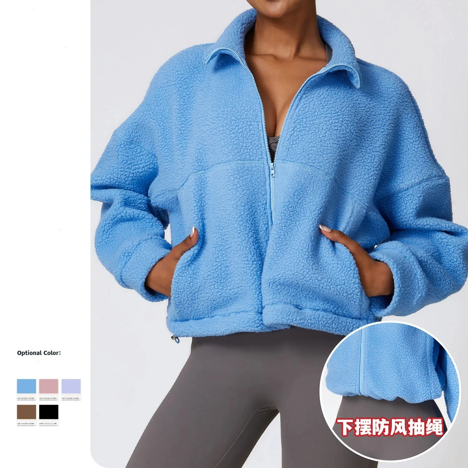 

Winter Outdoor Running Fitness Warm Fleece Coat Zipper Lamb Fleece Sports Coat