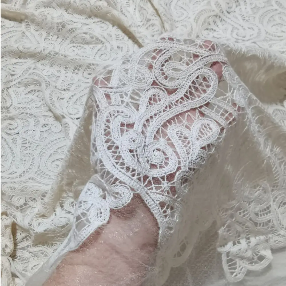 Cotton yarn diamond mesh base embroideried clothing for woman dress apparel geometric shape for cotton fabric