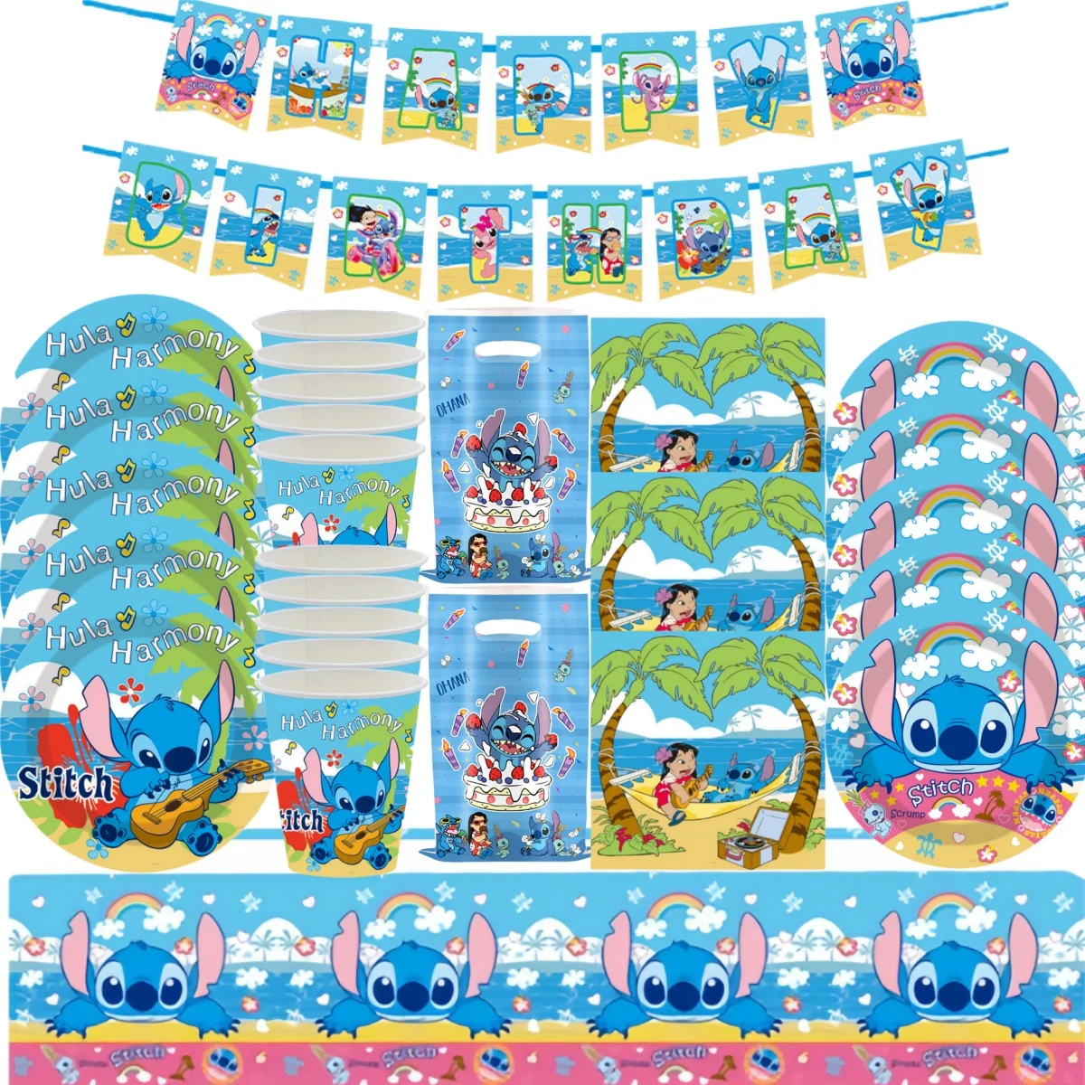 Disney Lilo & Stitch Birthday Party Decor 20pepole Disposable Tableware Stitch Balloon Tablecloth Plate kids Gift Party Supplies