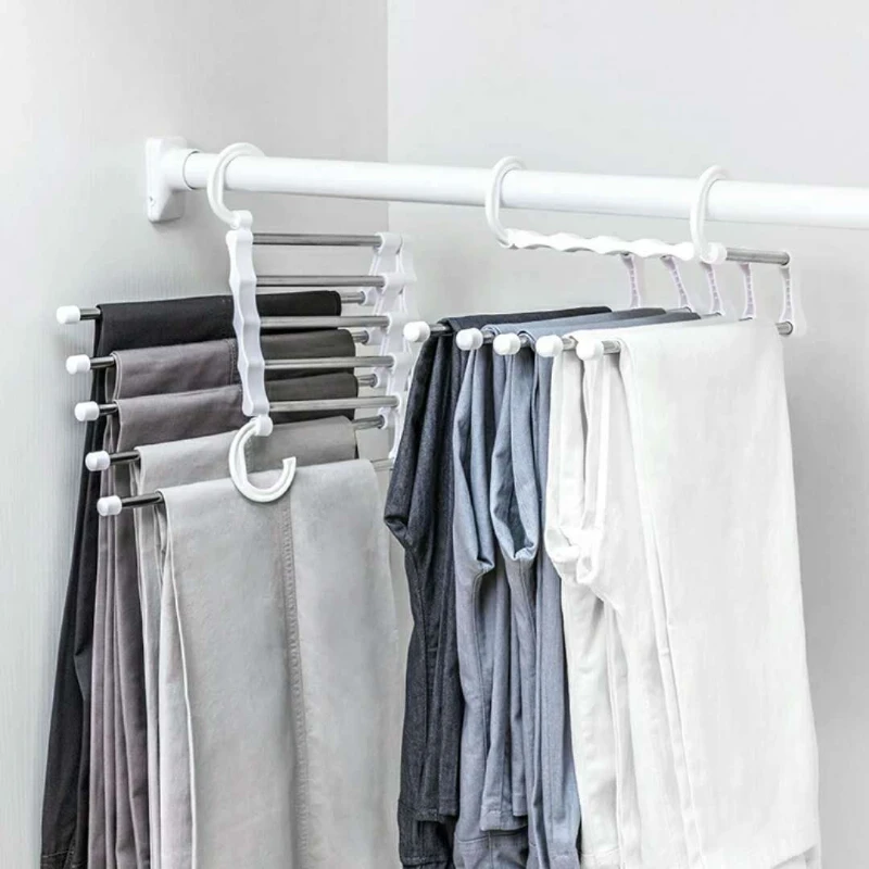 

5 in 1 Multifunction Pant Storage Rack towel Shelves Closet Organizer Stainless Steel Wardrobe Adjustable Magic Trouser Hangers