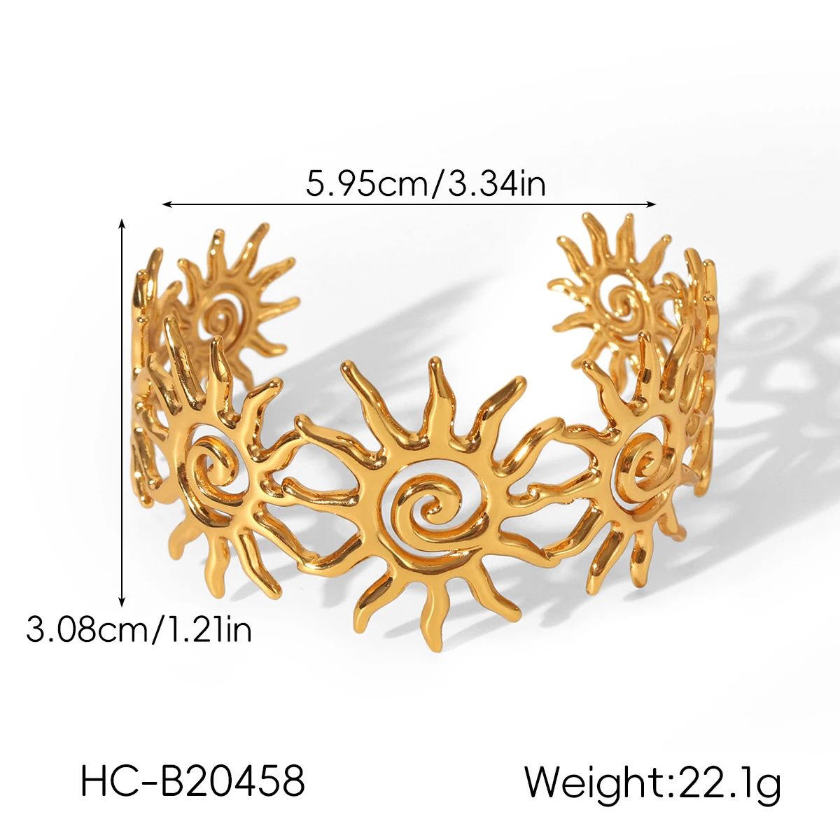18K vergoldetes Edelstahl-Sonnenspiral-Schmuckset für Damen, zweifarbig, Boho, mystisch, anlaufgeschützt, für Urlaub, Alltag, Geschenke – Detail 6