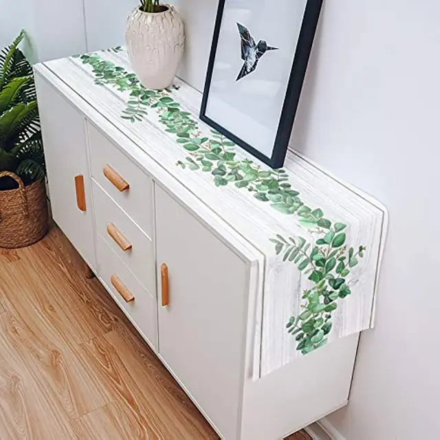 Tavaszi Zöld Virágüzem Fa Gabona Vászon Asztal Futó Esküvői Dekoráció Étkezőasztal Konyhai Party Dekorációhoz - Image 4