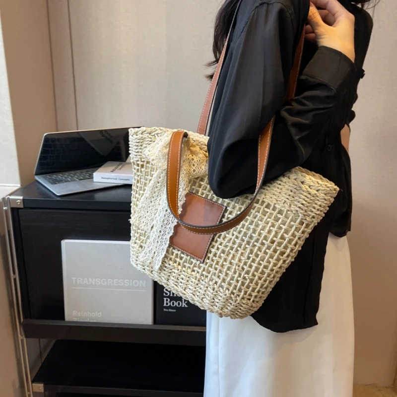 Simple Linen Woven Crossbody Bag Fashion Small Straw Woven Bag