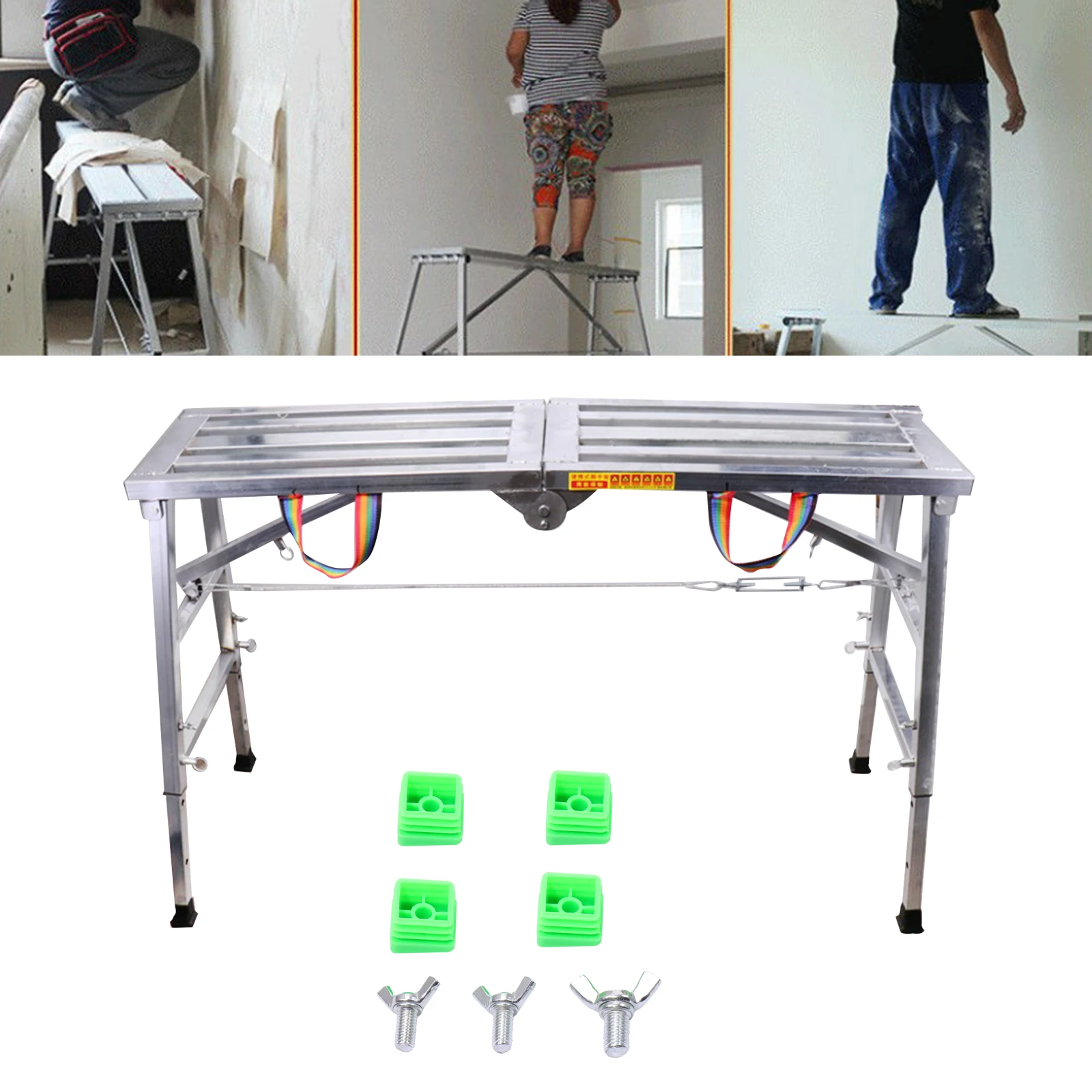 Scaffolding Platform 441 lbs Load Capacity Sturdy Foldable with Bolts Steel Work Platform Step Ladder Drywall Painting Stool