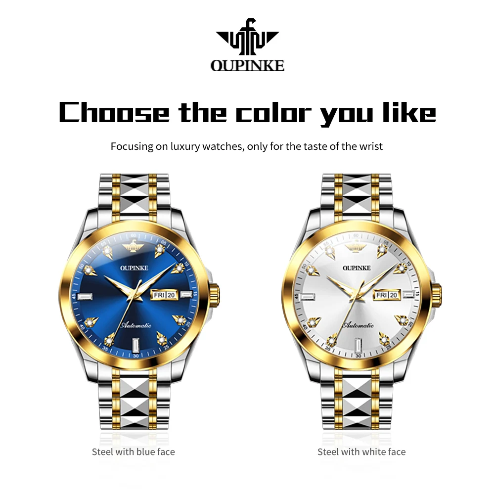 OUPINKE 3286 Brand Original Men's Watches Waterproof Luminous Automatic Mechanical Watch for Dual Calendar Sapphire Wristwatch