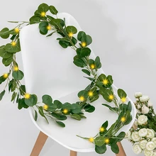 

Simulation Of Eucalyptus Leaves 2 Meters 20LED Light String Festival Party Decoration Indoor Battery Box Copper Wire Lamp