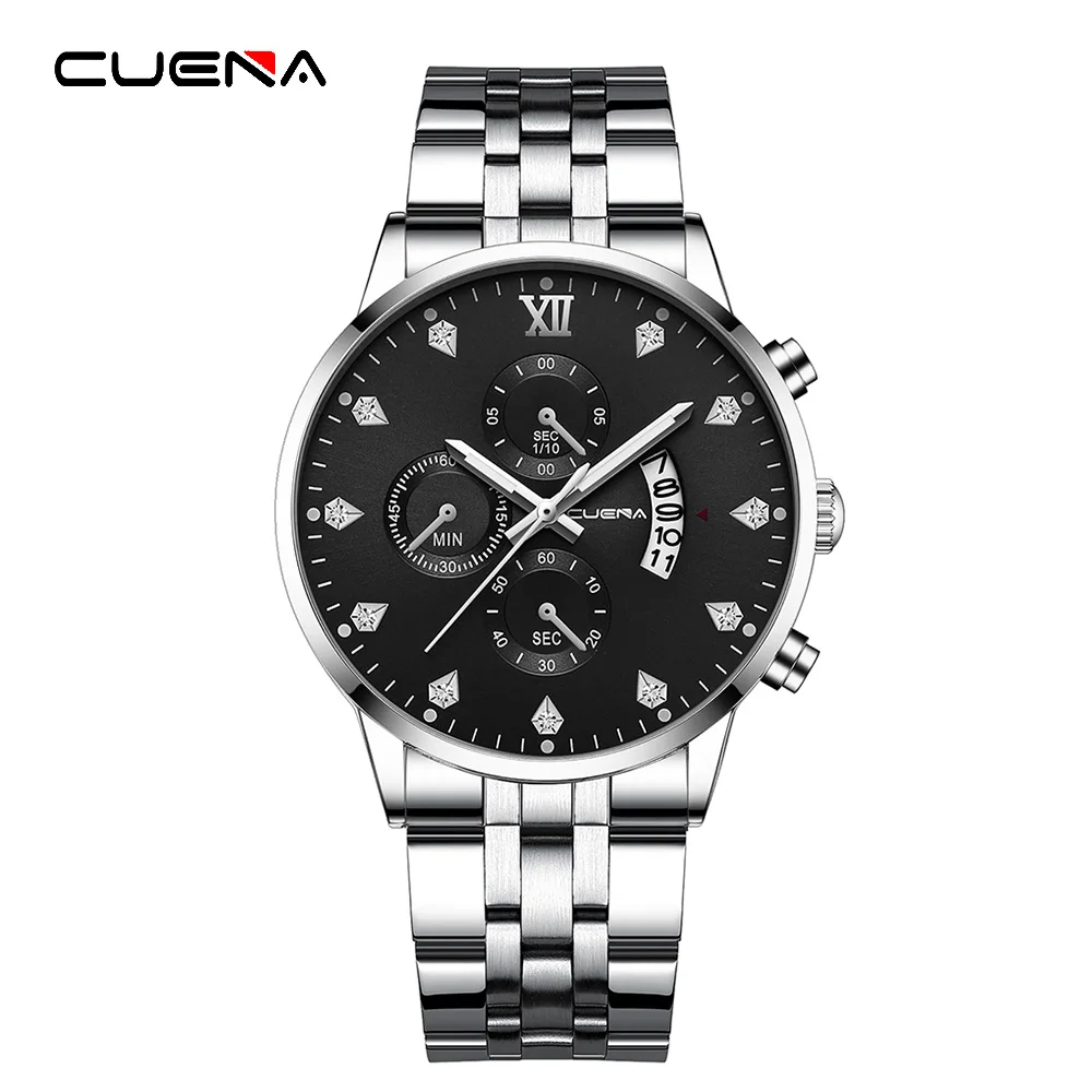 

CUENA 6015S Men Watch Material Water Resistant Feature Steel Strap Watch Date Relogio Masculino Quartz WristWatch