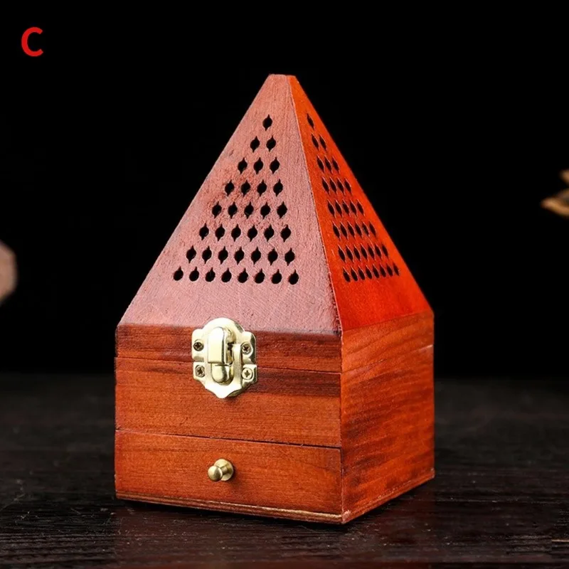 Antique Aromatherapy Box 1 Pcs Sandalwood Box Pine Wood Hollow Home Incense Burner Creative Pyramid Aromatherapy home fragrance products