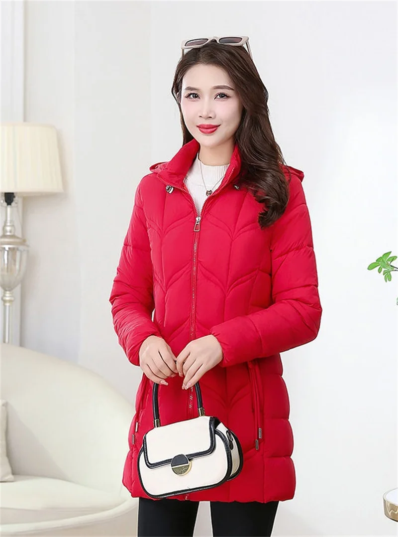 Autumn Winter Warm Thin Jacket Long-sleeved Jacket Parkas Hooded Middle age Women Cotton-padded Tops Mother Female Overcoat
