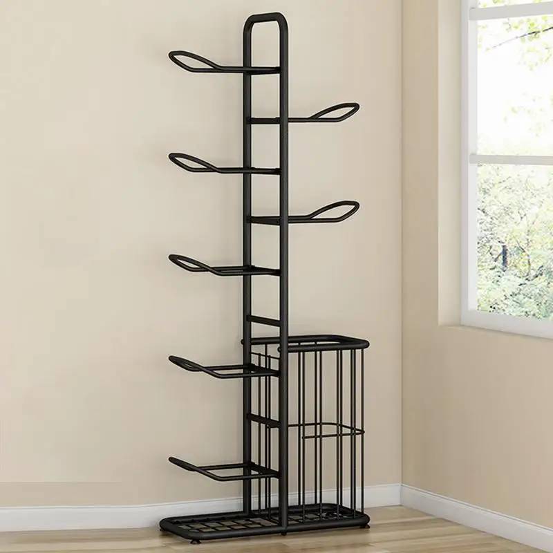 Basketball Storage Rack Vertical Metal Basketball Organizer Sports Ball Storage Stand with Basket Garage Organizer