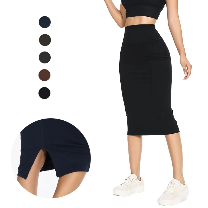 (S-XL)High Waist Slimming Tennis Skirt Nylon Retro Split Side Bodycon Skirt for Women Fitness Yoga Dance Golf Pencil