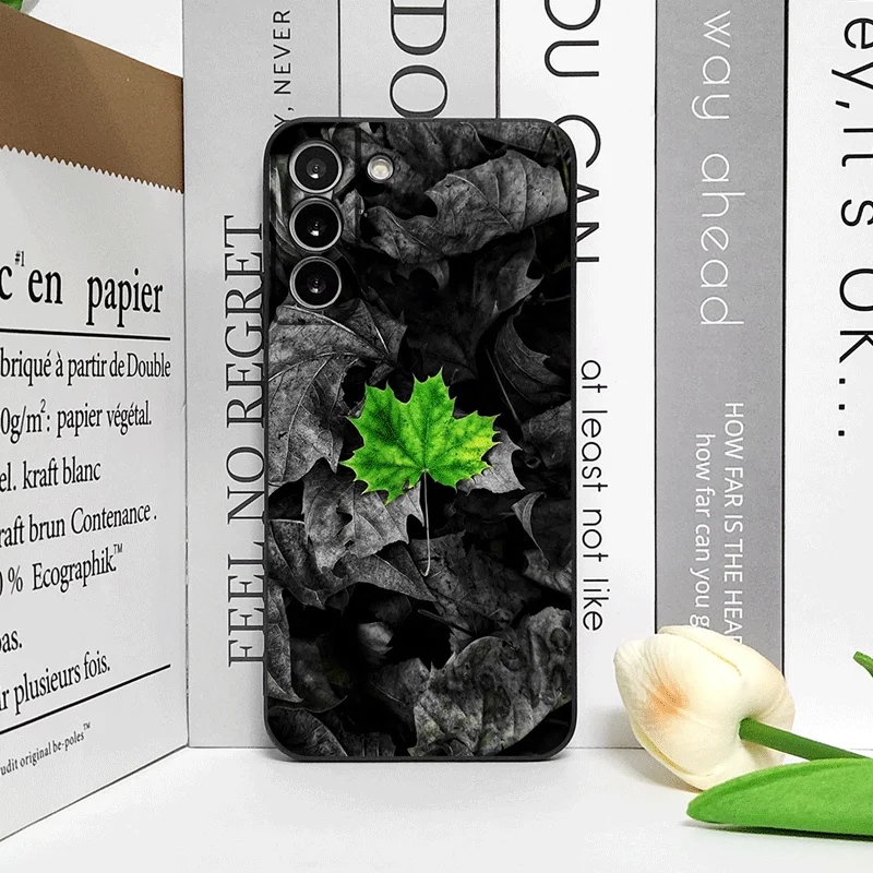 Sleek Black Maple Leaf Printed Phone Case - Soft Cover Design