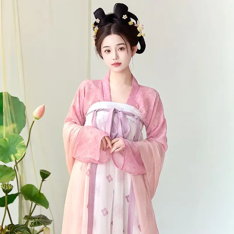 2024 Hanfu new spring and summer daily thin model, Tang placket chest broken skirt print