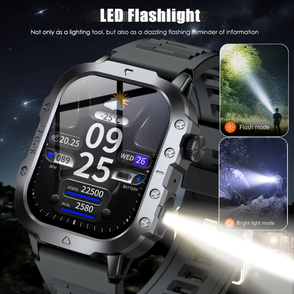 2026 New Sports Smartwatch Bluetooth Calling LED Flashlight Sleep Monitoring Fitness Tracking Men's 2026 New Smartwatch 5