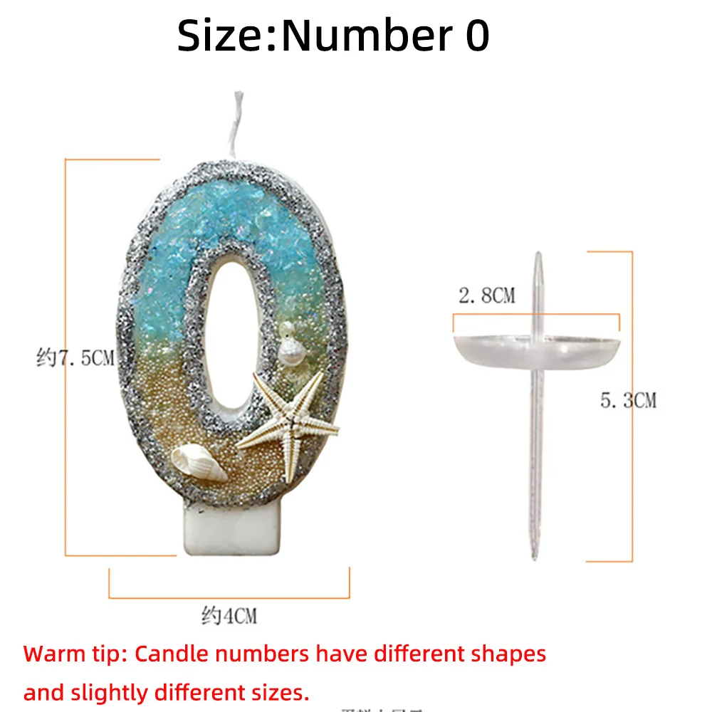 3inch Birthday Candle Large Number 4 Candle Marine style Beach Starfish Seashells Cake Topper for Kids Birthday Party Decoration cake topper