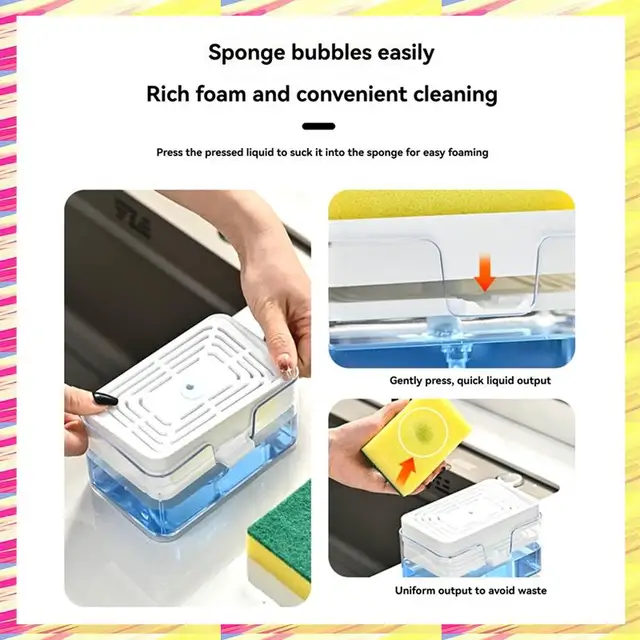 ABJJ อ่างล้างจานตู้ทําสบู่ล้างจานสบู่กดสบู่กล่องฟองน้ําครัวผงซักฟอกคอนเทนเนอร์ 3