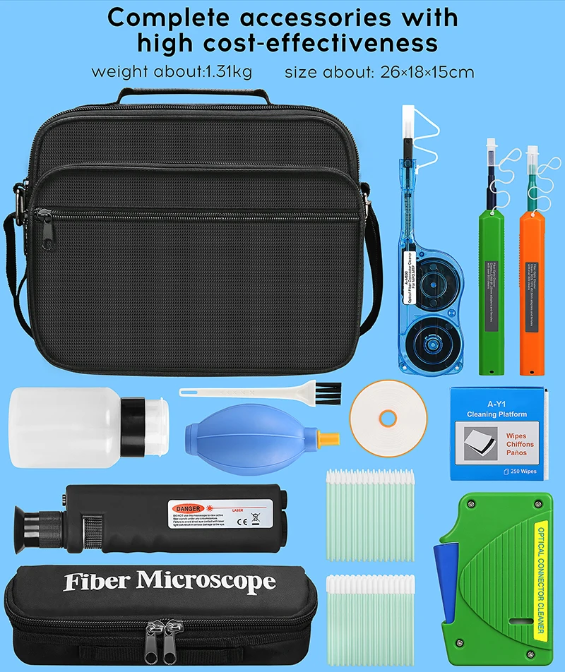 Fiber cleaning Tool Kit 400X Fiber Optic Microscope 1.25/2.5mm MPO Cleaning Pen/