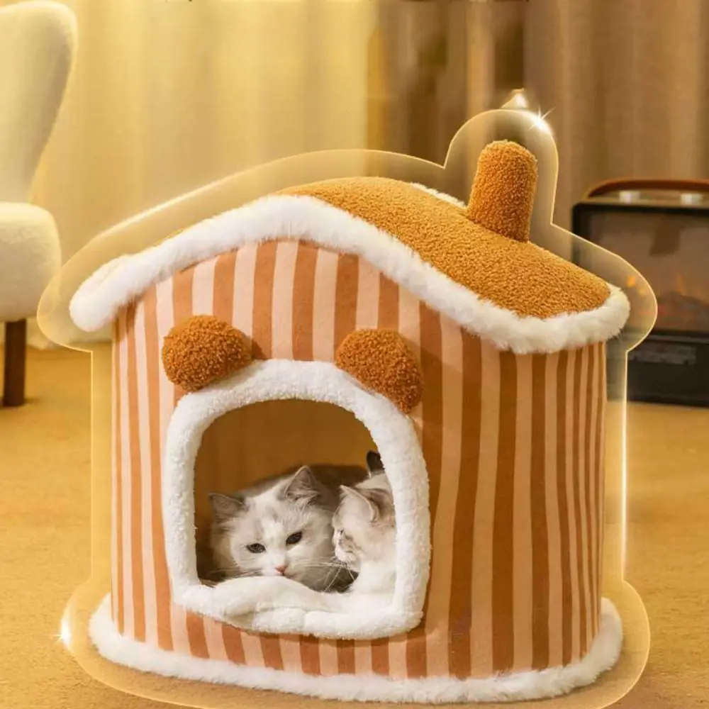 

Мягкий домик для кошек и собак, спальной коврик для кошек, теплый плюшевый зимний домик-пещера для щенков, складная теплая Лежанка для кошек на зиму