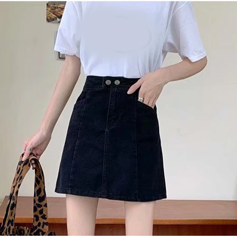 Streetwear Y2k High Waist A-line Mini Skirts Women Fashion Big Pockets Cargo Black Denim Skirt Korean Aesthetic Bodycon Bottoms tartan skirt