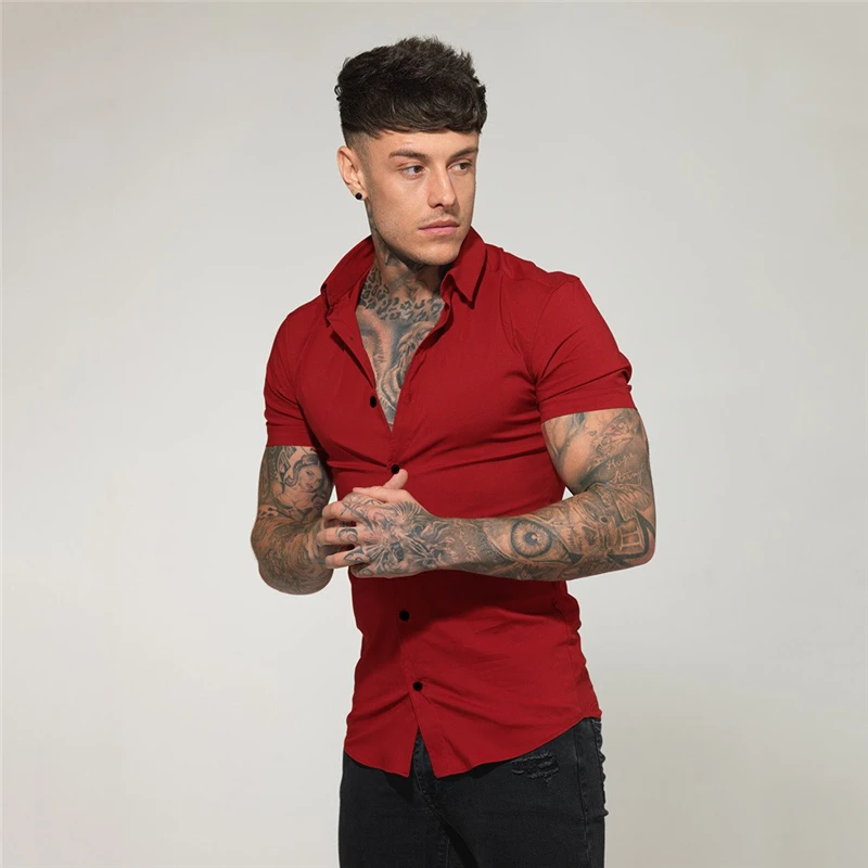 Summer Men's Shirt European American Fashion Trend Slim Fit Shirt For Men Cardigan T-shirt Mens Short Sleeve Shirt Men Blouse 4