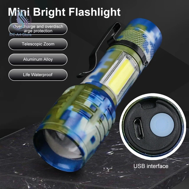 Mini lampe de poche LED haute puissance, torche aste par USB