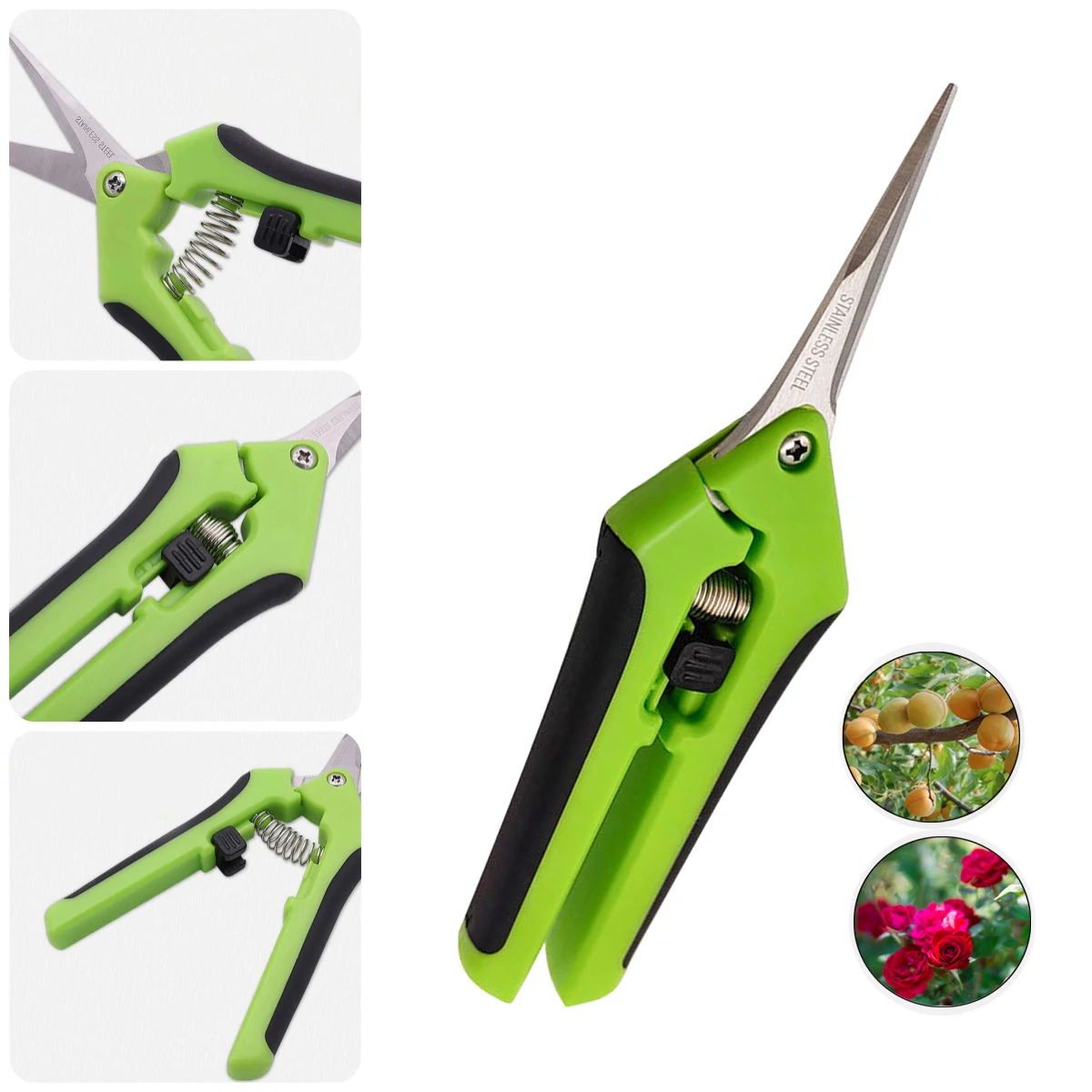 스테인레스 스틸 가지 가지 가지 치기 가위, 정원 과수원 식물 꽃 과일 나뭇 가지 접목 가위, 스트레이트 및 벤드 헤드, 1PC