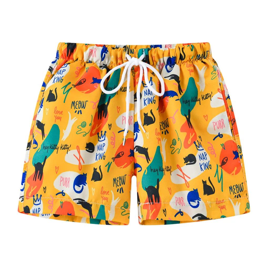 OVTRB Kids Boy Swim Shorts Pull-on Summer Graphic Shorts Little Boys Beach Short Pants Drawstring Knee Length Bathing