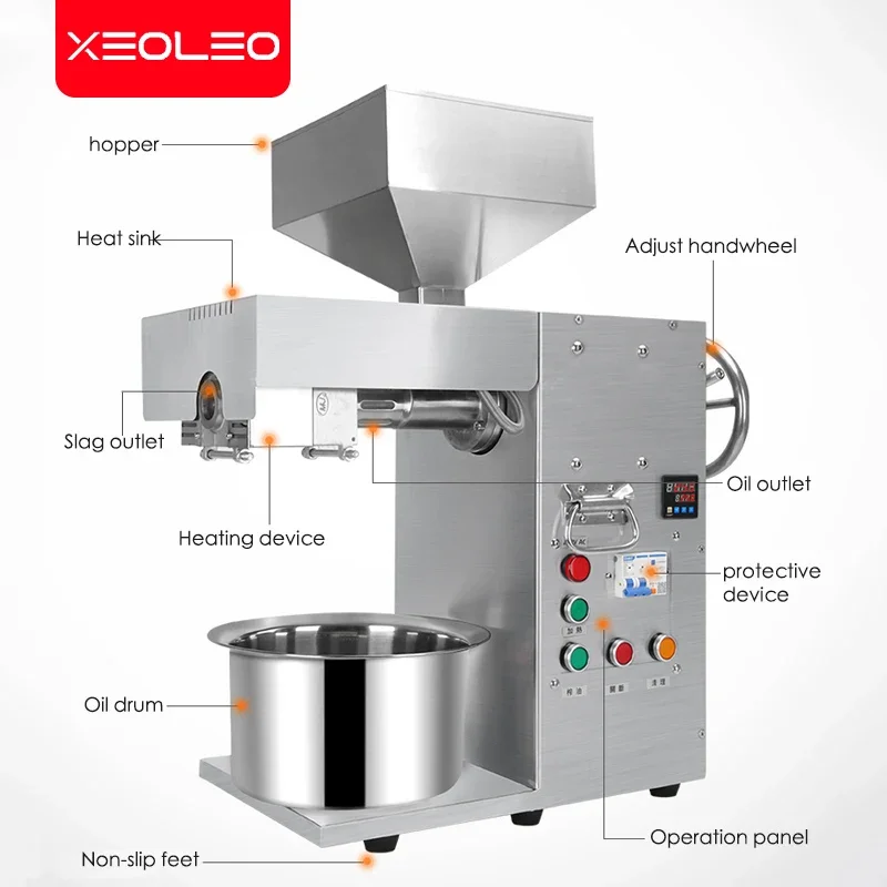 XEOLEO Commercial Oil Press Machine 1800W  Industrial Oil Presser Olive oil press Stainless Steel High Oil Extractor 2