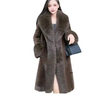Faux Fur Coats Women Long Coat Thick Warm Turn Down Collar Open Stitch Spring Outerwear Jackets Elegant Splice Autumn Winter 5