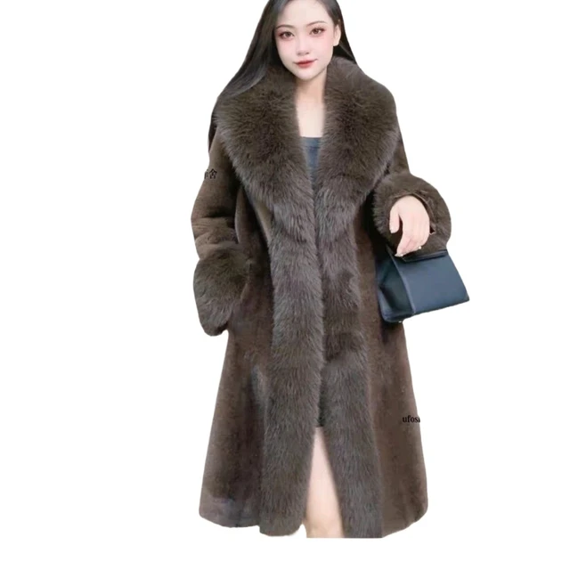 Faux Fur Coats Women Long Coat Thick Warm Turn Down Collar Open Stitch Spring Outerwear Jackets Elegant Splice Autumn Winter 5
