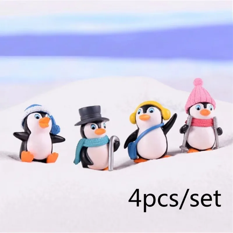 New 4pcs/set DIY Crafts Mini Winter Penguin Miniature Figurine Christmas Figures Fairy Garden Gnomes Moss Terrariums Decoration