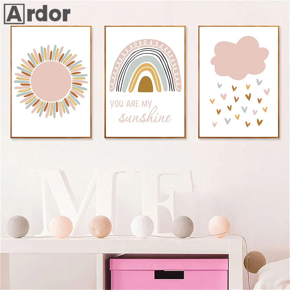 

Sun Cloud Posters Nursery Art Print Rainbow Canvas Painting Sunshine Child Wall Art Poster Nordic Picture Baby Kids Room Decor