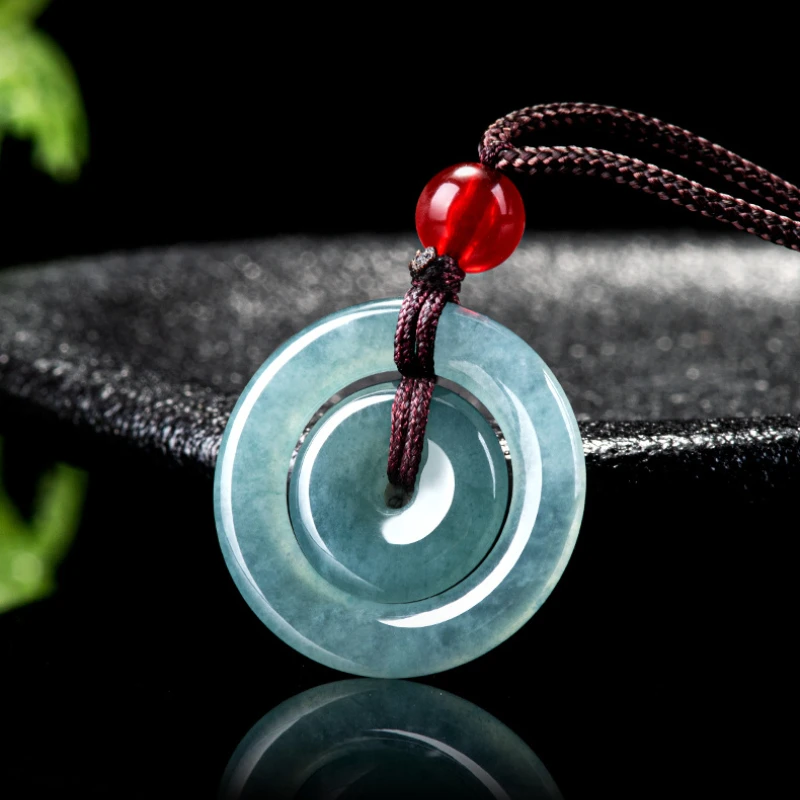 Natural A-grade Jadeite Blue Water Safety Mother Buckle Jade Pendant Charms for Men and Women