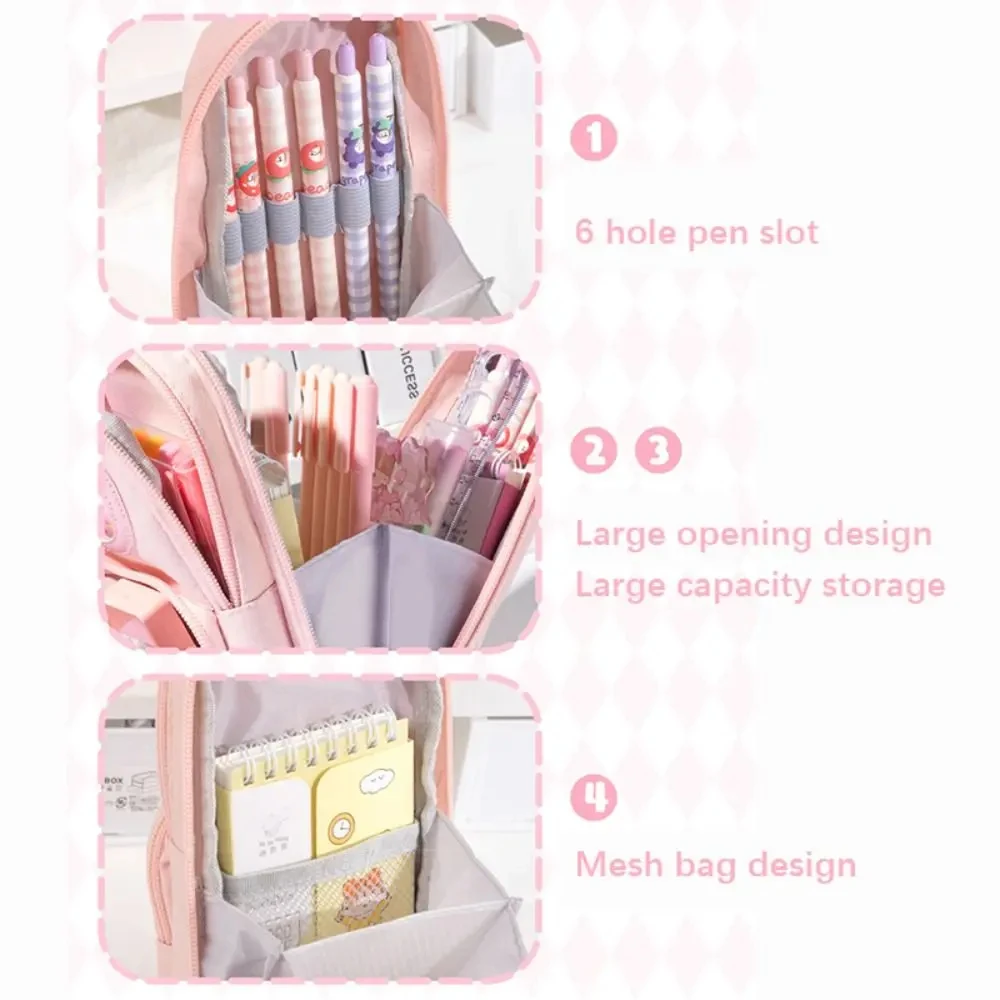 3-Layer 6 Pockets Large Capacity Schoolbag Type School Multifunction Pen Case Pencil Bags Pencils Pouch Students Stationery