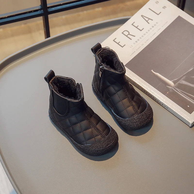 Winter Children's Boot for Boy Thickened Plush Girl Snow Boots Solid Color Patchwork Kids Fashion Causal Cotton Boots Non-slip