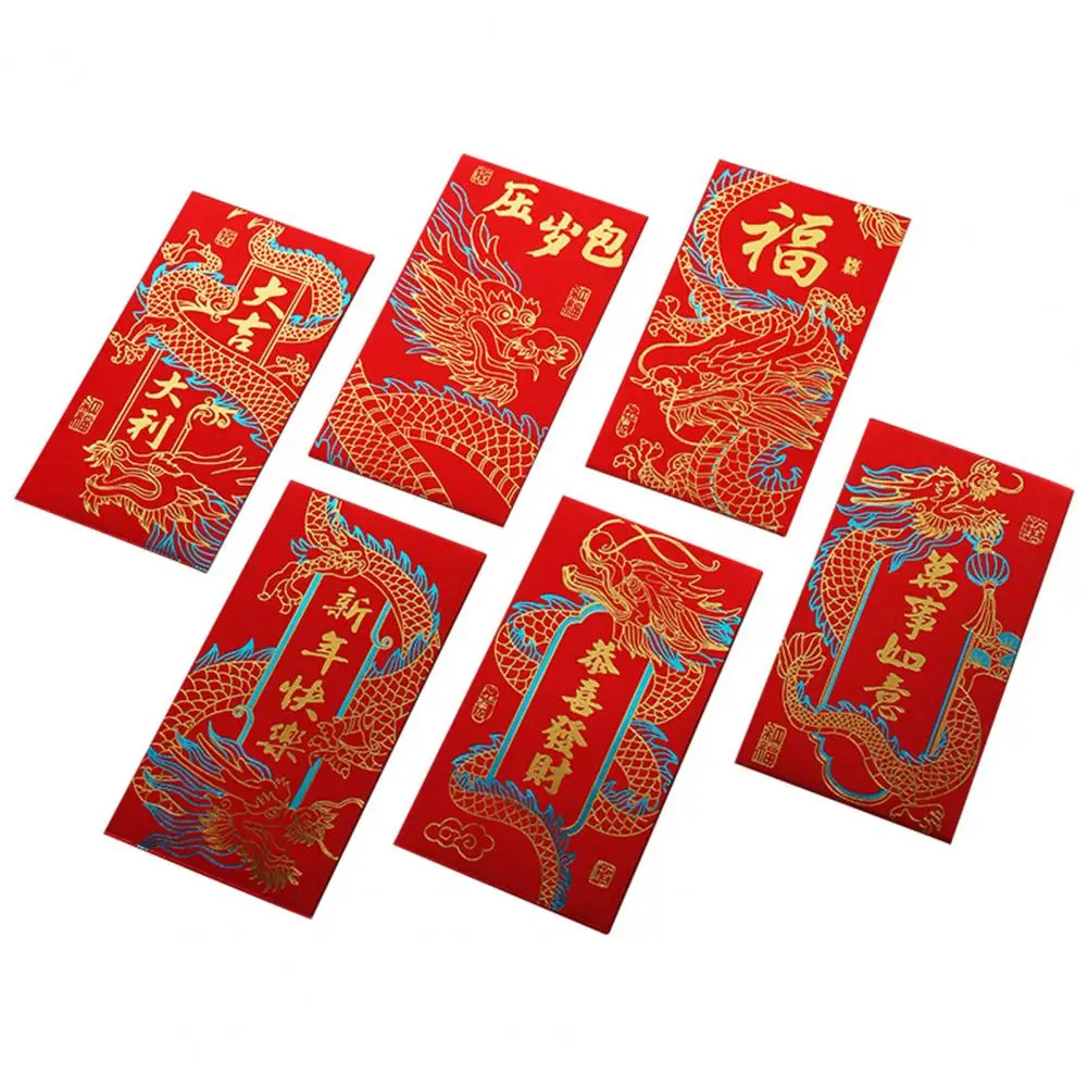 

Durable Envelope Traditional Chinese Style Envelope Set for Lunar New Year 2024 6 Lucky Money Envelopes with Gold for Spring