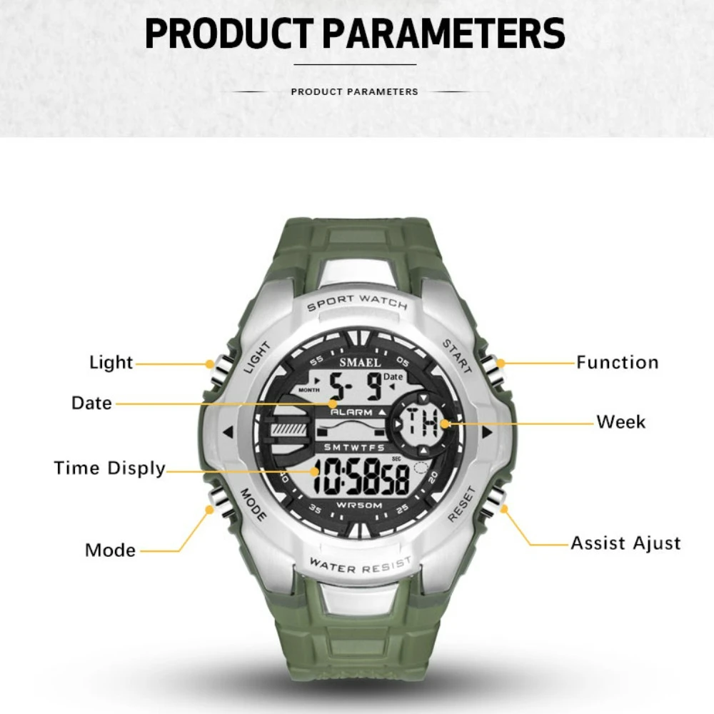 2024 New Men Sport Watch Multifunctional Digital Waterproof Glow-in-the-dark Fashion Student Electronic Watch Relogio Masculino