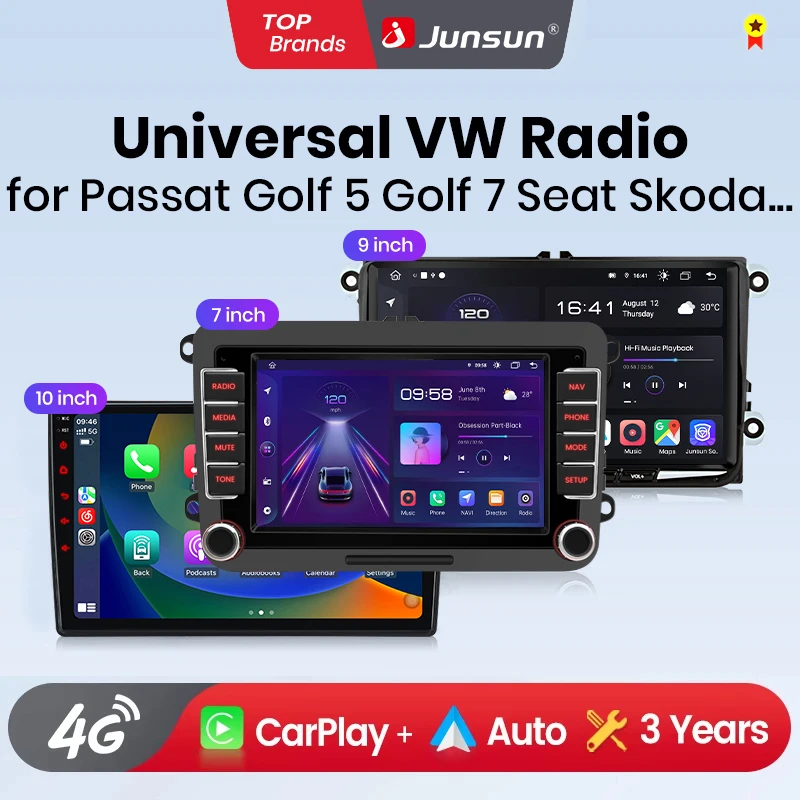 Junsun 7 9 10 pulgadas Radio de coche Universal para volkVolkswagen VW Passat B6 B7 T5 Tiguan Touran GOLF POLO inalámbrico CarPlay Android Auto 1