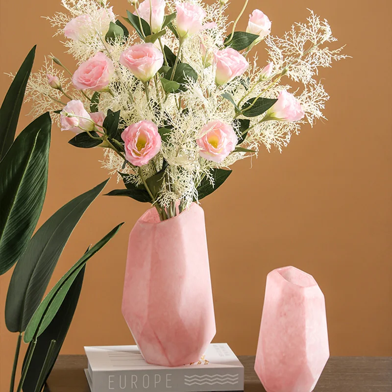 

Garden Dried Flower Vase Mariage Office Cute Pink Vase Stand Terrarium Mini Cylinder Minimalist Jarrones Decor Ornament OA50HP