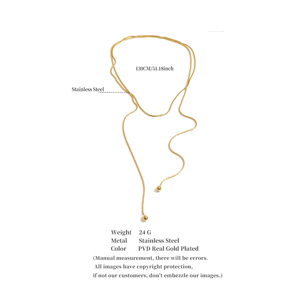 Yhpup 130cm Stainless Steel Chain Stackable Necklace 16K Gold Color PVD Plated Waterproof Distinctive Jewelry