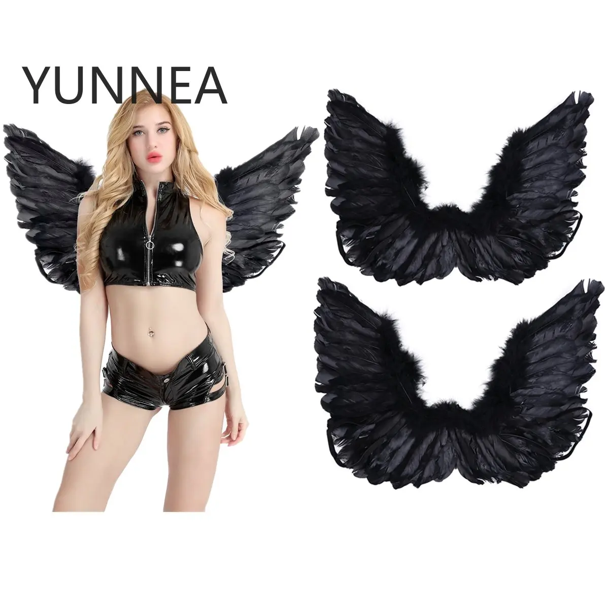 

Masquerade Party Cosplay Angel Wings Black Real Feather Fairy Angel Wing Costume for Kids Adult Carnival Fancy Dress Photo Props