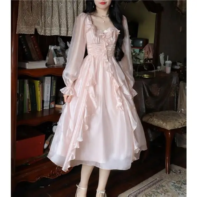 

Faymusty 2022 Vintage Elegant Birthday Dress For Women early autumn new gentle temperament French fairy long Vestido Feminino